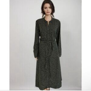 Cloth & Stone Dark Green Patterned Long Sleeve Dress